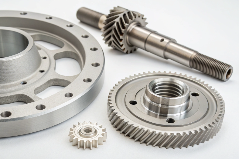 High-precision CNC components including gears and housing for engineering solutions
