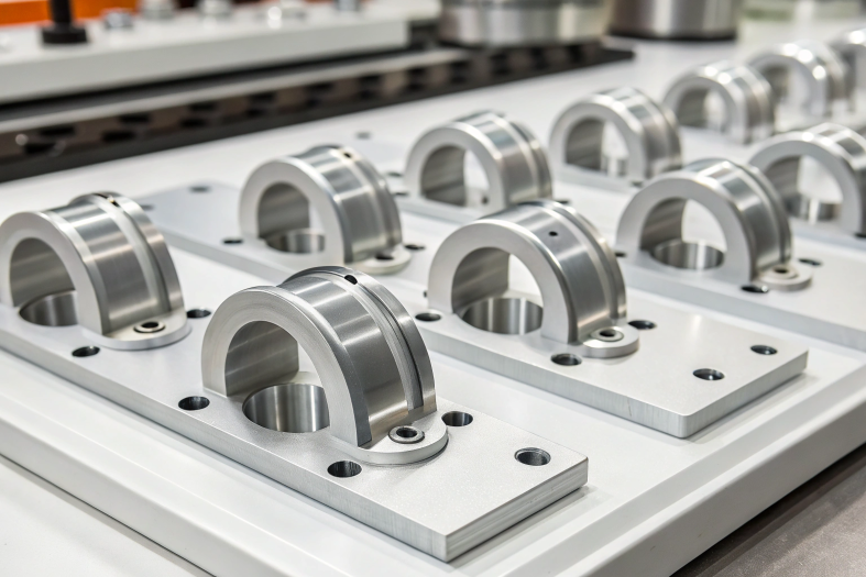 Batch of aluminum CNC machined U-shaped components, showcasing consistent quality and precision