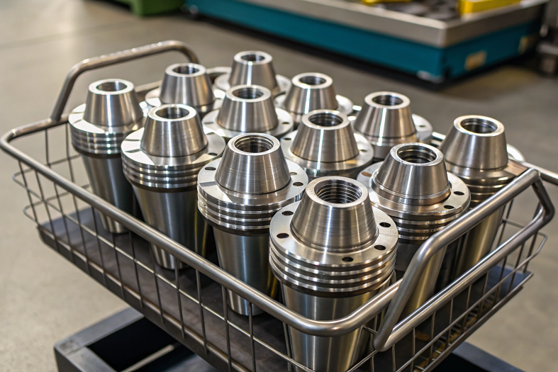 Mechanical assembly parts with polished finishes and intricate machining
