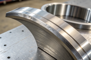 Close-up of a CNC machined part with precision curves and polished surface