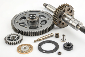 Precision CNC machined parts in a variety of designs, showcasing high-quality metallic finishes