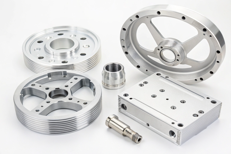 Various CNC machined automotive parts showcasing precision engineering