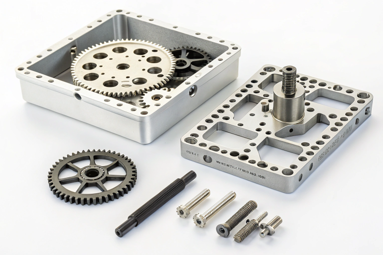 Mechanical gearbox assembly with precision CNC machined gears and components