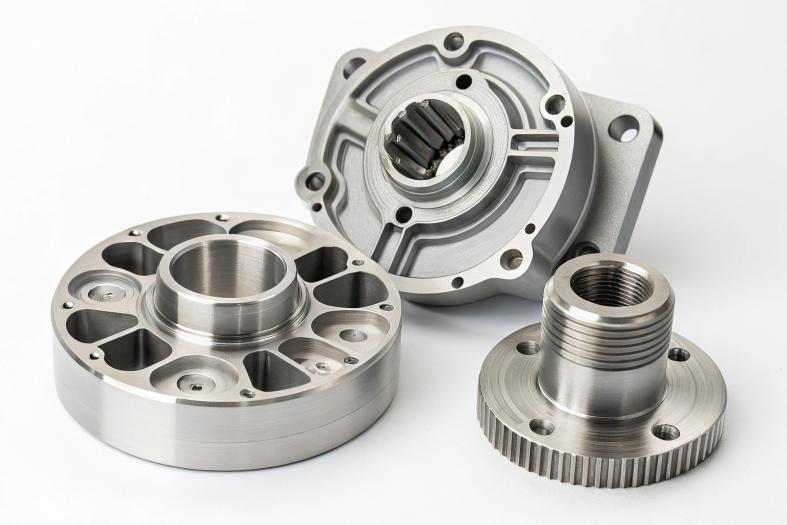 Gear assembly with shafts, showcasing complex gear mechanisms