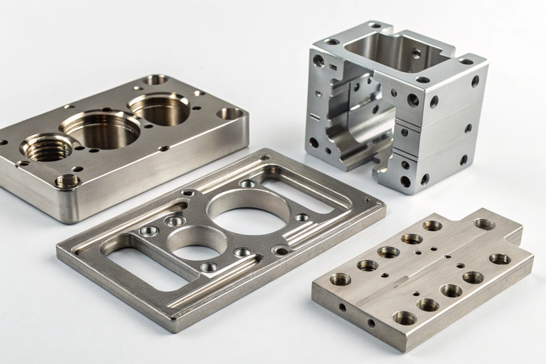 Batch of machined metal components neatly organized in a wire basket
