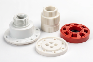 Injection molded parts, showcasing precision plastic components