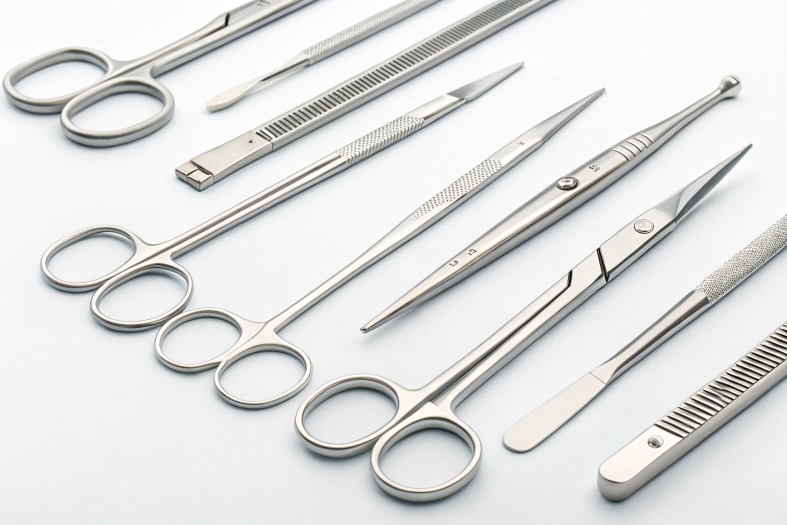 High-quality surgical instruments, including scissors and forceps