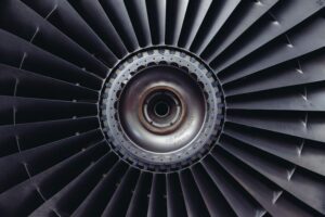 Close-up view of turbine blades, precise engineering