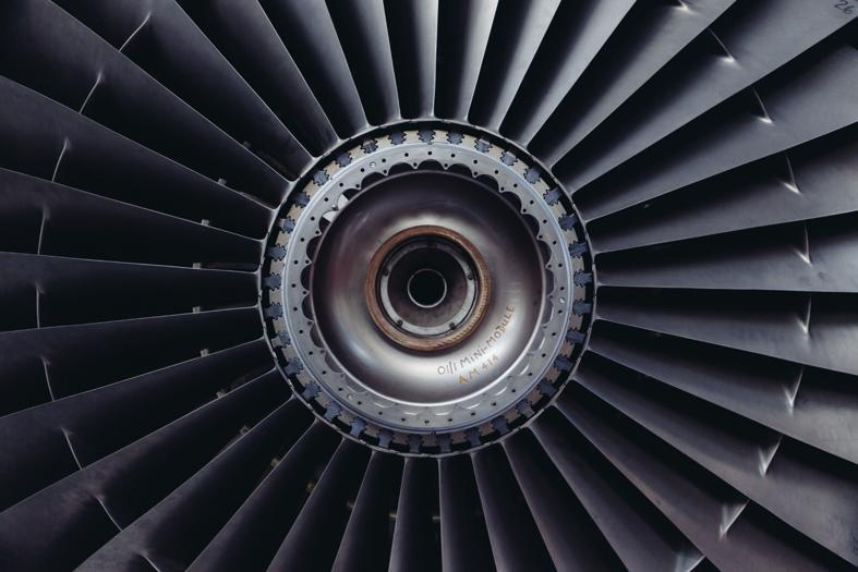Close-up view of turbine blades, precise engineering