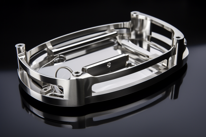 CNC machined aluminum part, showcasing precision design with a polished finish