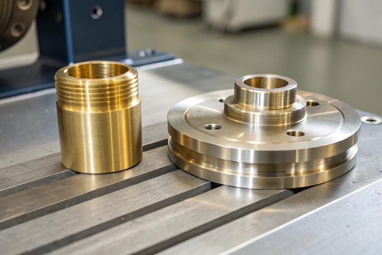 Precision-machined brass and steel components, showcasing high-quality threading and detailing