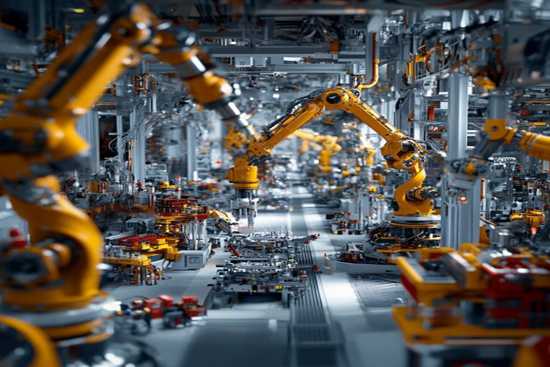 Advanced robotic arms in an automated manufacturing assembly line