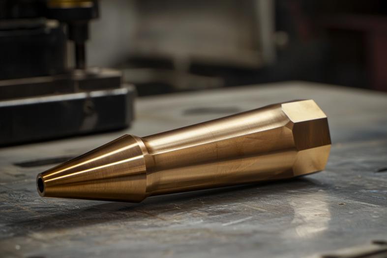 Custom machined brass component, featuring precise edges and polished finish