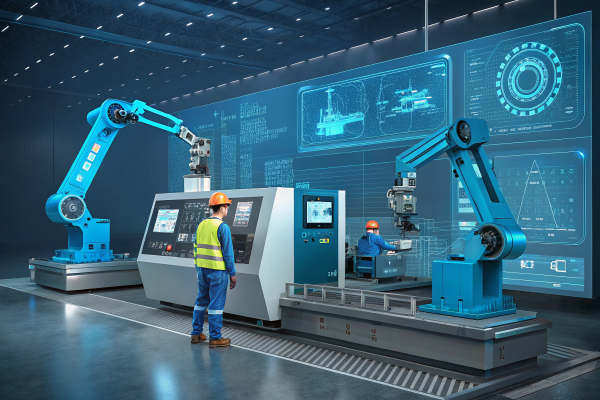 The future of CNC Machining, featuring automation and advanced robotics in manufacturing