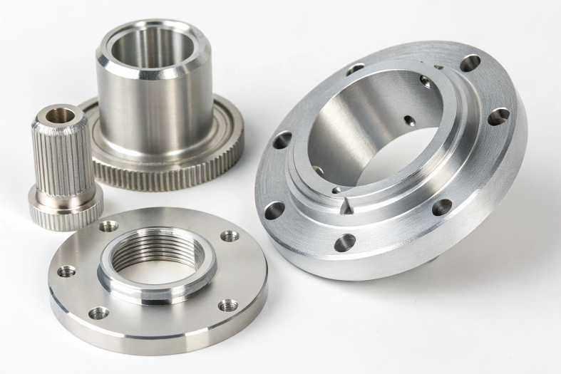 Precision-engineered aluminum components with detailed finishes and threading