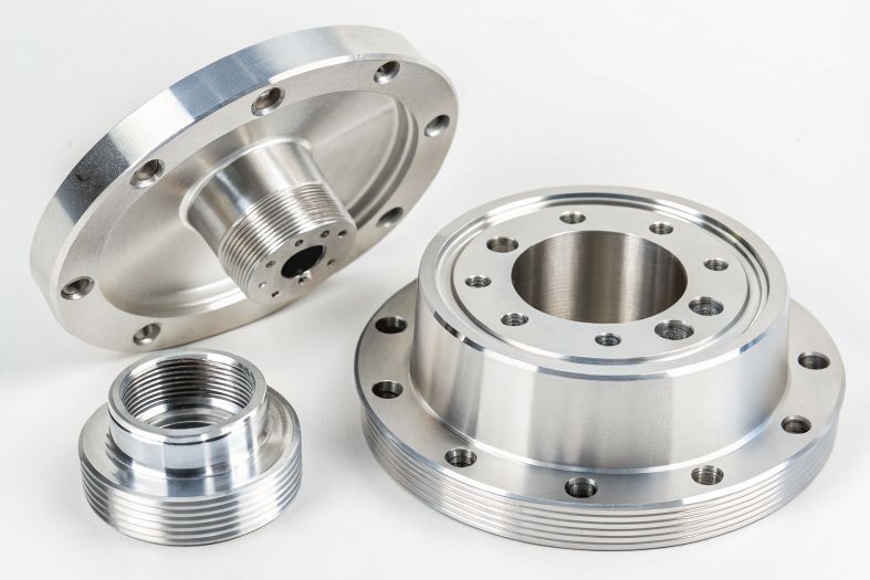 High-quality aluminum CNC machined parts, close-up on precision detailing