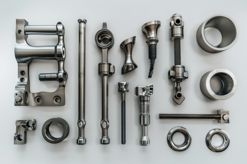 Precision CNC Machined Components, showcasing various metal parts used in industrial applications