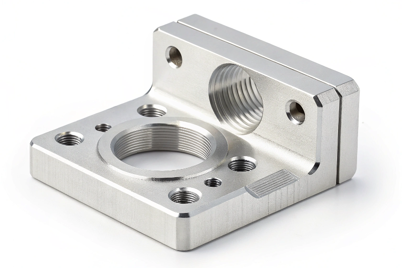 Right-angle mounting bracket with threaded ports for assembly applications