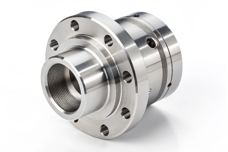 CNC machined flange adapter with threaded and bolt-hole configurations