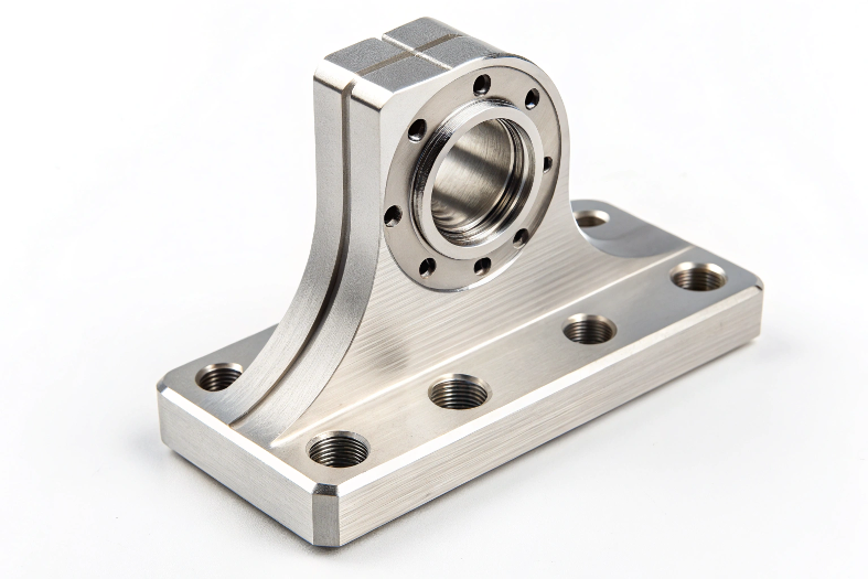 CNC machined right-angle bracket with threaded holes for structural applications