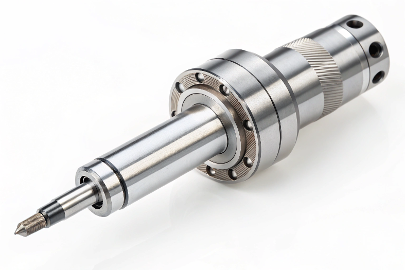 Machined precision shaft with knurled surface and intricate detailing