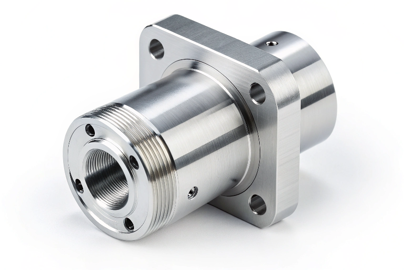 Machined cylindrical adapter with a threaded interface for precision connections
