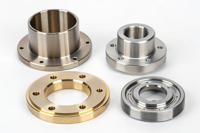 High-precision CNC machined parts, including flanges and casings