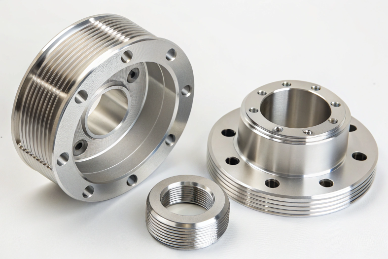 Threaded CNC flanges and rings, showcasing high-precision machining