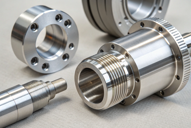 Threaded and flanged CNC parts, highlighting industrial-grade machining