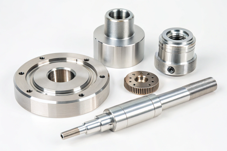 CNC machined components including shafts and flanges with high precision