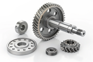 CNC machined gears and components, highlighting fine detailing