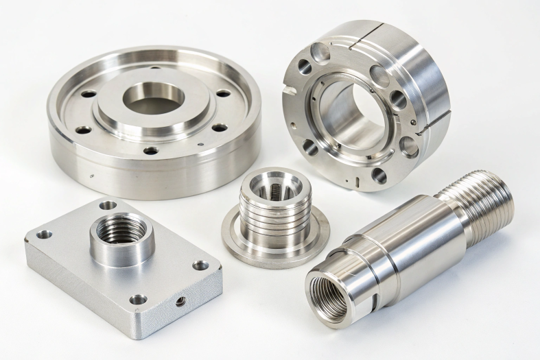 Stainless steel precision machined components, including cylindrical parts