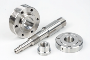 Custom machined shafts and flanges, with threaded and smooth finishes
