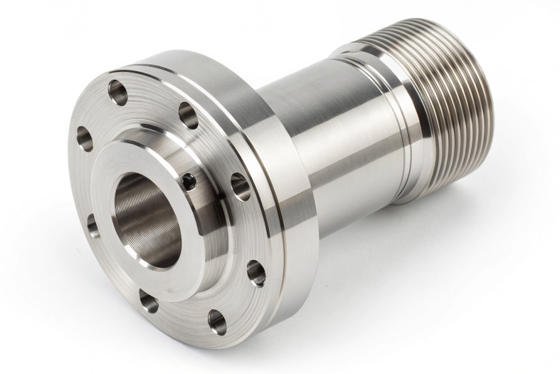 Precision-machined threaded shaft and flange assembly for industrial use