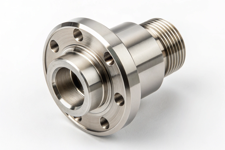Precision machined threaded flange with polished surface and robust threading