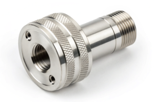 Knurled CNC machined part, featuring high-precision threading and detailing.