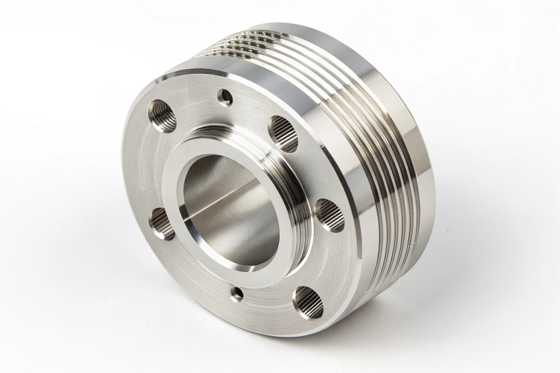 CNC machined flange with high-quality threading and textured finish