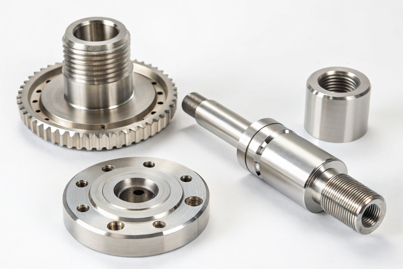 CNC machined gear and shaft components with polished surfaces