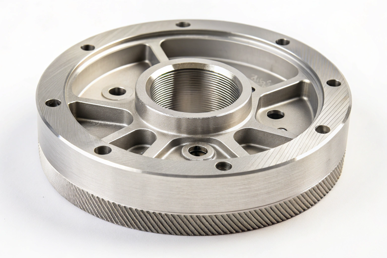 CNC machined threaded flange and polished industrial shaft components