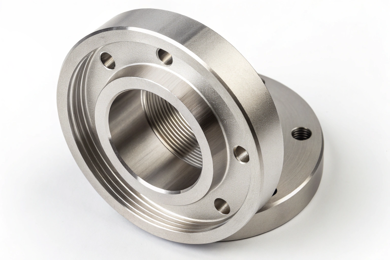 Custom CNC machined flanges with detailed threading and smooth finish