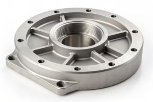 Circular housing component, machined with detailed inner and outer threading