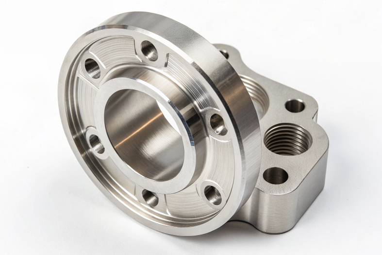 CNC machined flange bracket, featuring precision threading and clean finishing