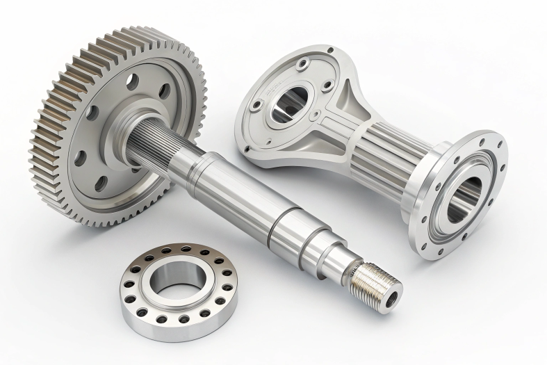 High-precision machined shafts and gear assemblies, engineered for durability