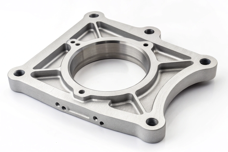 Precision-machined aluminum base plate with threaded inserts