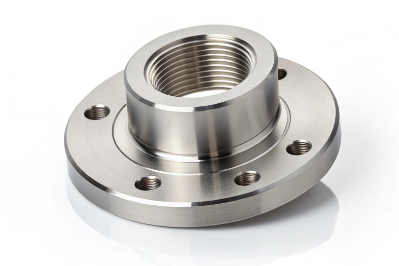 Steel flange with multiple bolt holes, engineered for secure fittings