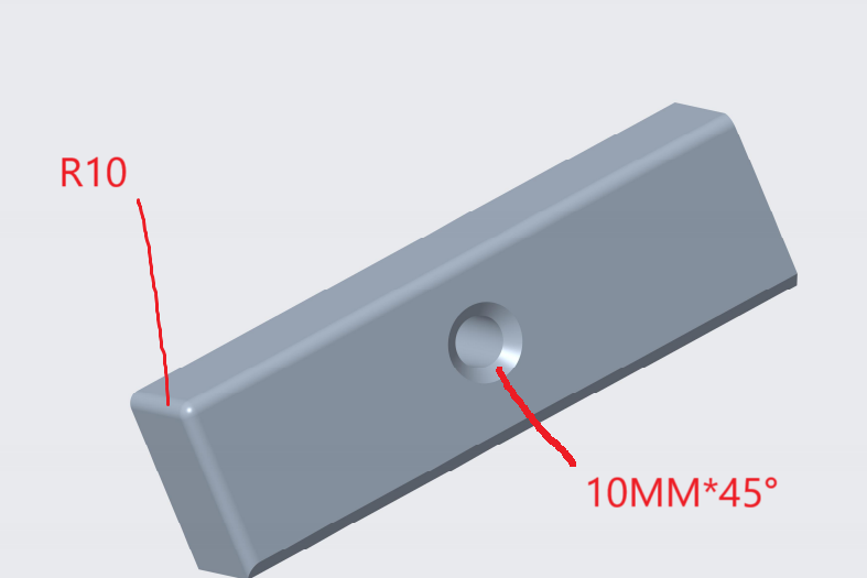 Rendered 3D model with R10 radius corner and 10mm*45° chamfer detailing