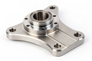 CNC machined car shock absorber bracket, focusing on precision details