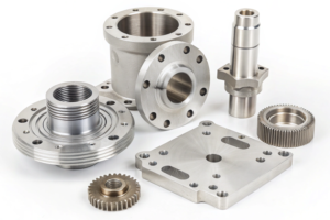 Various CNC machined casting components, highlighting complex geometries