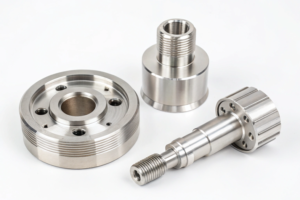 CNC machined turning parts, showcasing precision steel components