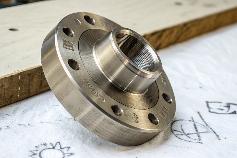 High-quality CNC machined flange with engraved details and fine craftsmanship